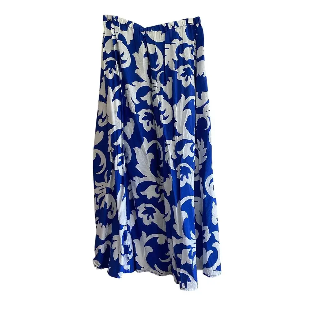 H&M Off the Shoulder Crop Top / Midi Skirt Set Blue White Size S/M